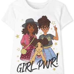 The Childrens Place Girls PWR Graphic Tee WHITE Short Sleeve- L (10/12) NWT
